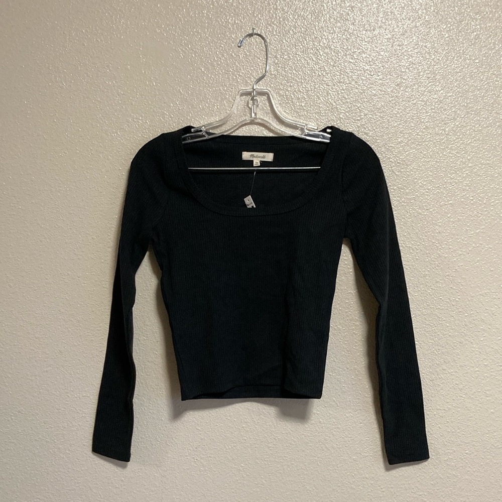 Madewell Square-Neck Long-Sleeve Crop Tee in Sleekhold in True Black (Size XS)